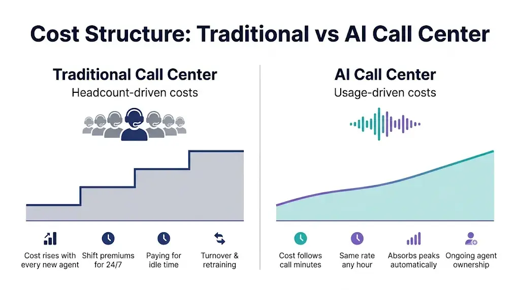 AI call center vs traditional call center cost structure