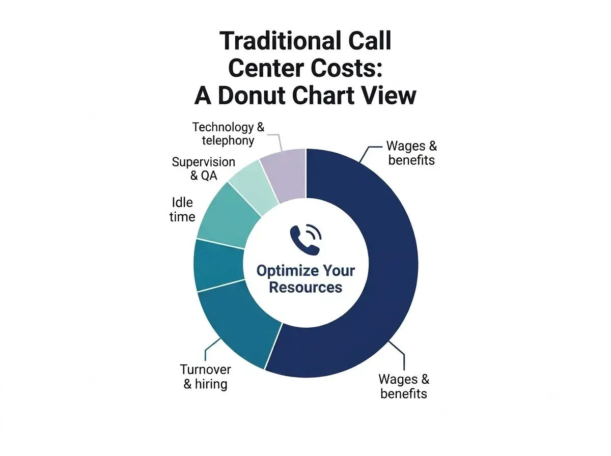 Breakdown of fully loaded traditional call center costs by category